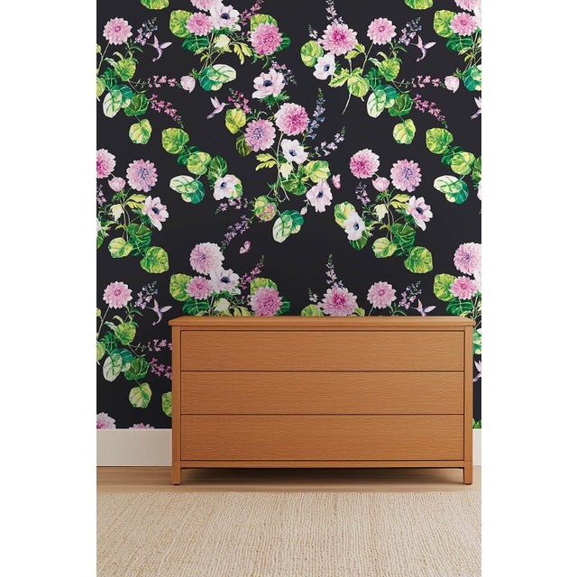 Chirp Society Floral Grasscloth Wallpaper by House Party | Midnight Black | 6 Yards For Sale In Charlotte - Image 6 of 8