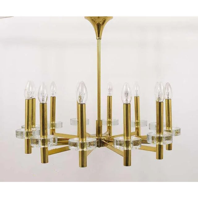 Mid-Century Modern Italian Mid-Century Brass Textured Glass Discs Chandelier attributed to Sciolari, 1970 For Sale - Image 3 of 11