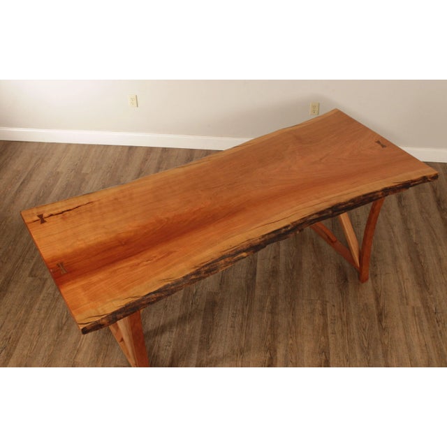 Hand Crafted Live Edge Cherry Farmhouse Dining Table with Benches - Set of 3 For Sale - Image 4 of 13