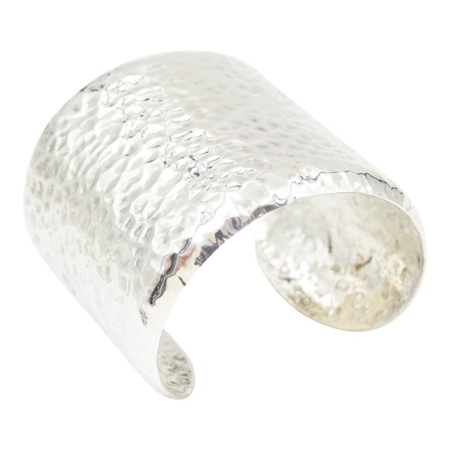 Late 20th Century Sterling Silver Hammered Cuff Bracelet For Sale