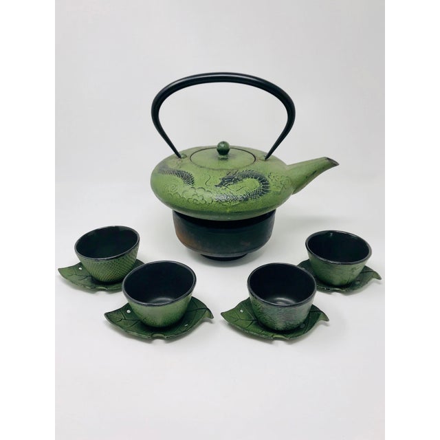 Vintage Japanese Cast Iron Teavana Teapot With Cups & Saucers 10 Pc