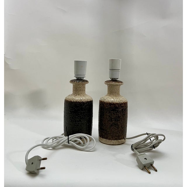 Cream A Pair Danish Modern Brown, Cream Table Lamp by Jensen for Søholm For Sale - Image 8 of 9