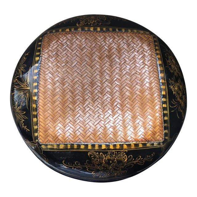 Asian Black Lacquer Woven Box For Sale