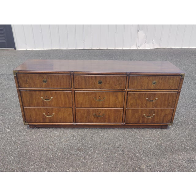 Vintage Drexel Campaign Style Dresser For Sale - Image 9 of 13
