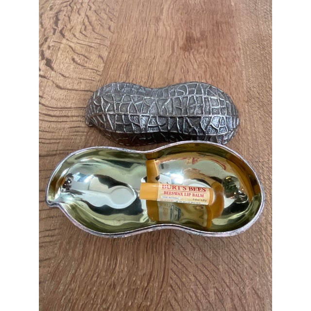 Vintage Silver Plated Peanut Shaped Trinket Box For Sale - Image 11 of 12