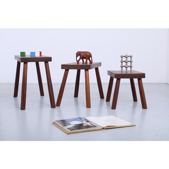 Brown Teak Nesting Tables by Charlotte Perriand, 1960s, Set of 3 For Sale - Image 8 of 10