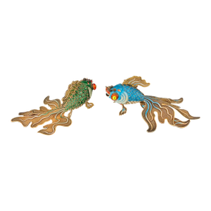 A Pair of Chinese Enameled Gilt Silver Goldfishes