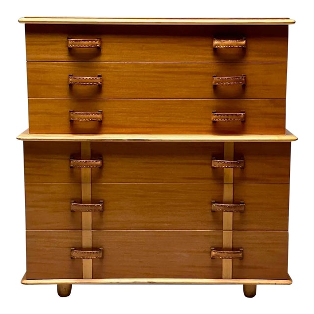 Paul Frankl, Rare Station Wagon Highboy Dresser, Rock Maple, Leather, Usa, 1950s For Sale