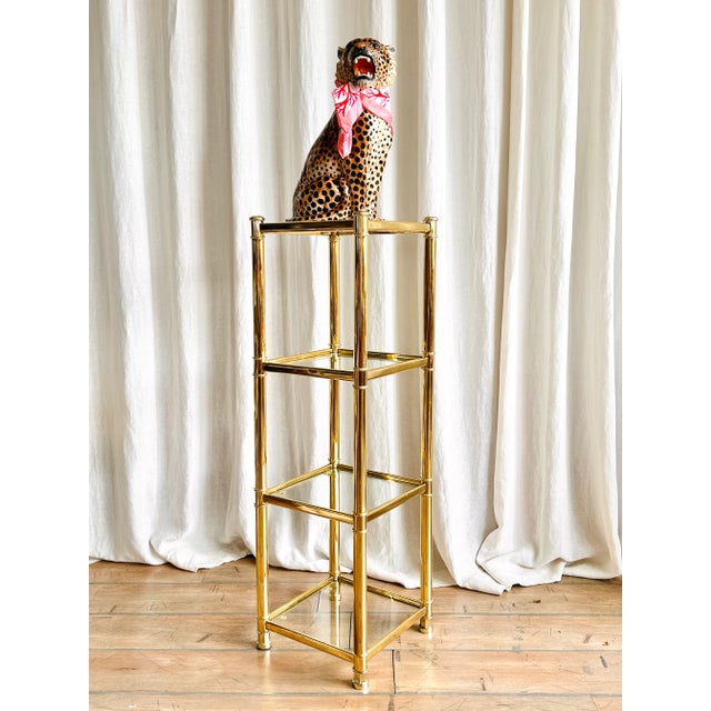 Mid-Century Modern Brass-Plating & Glass Four-Tier Shelf, 1970s For Sale - Image 3 of 10