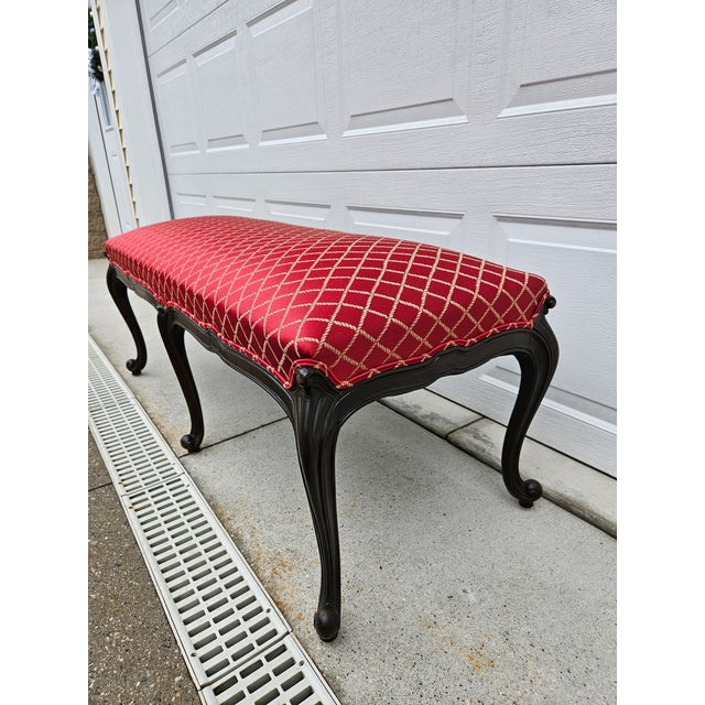 Red and Gold Upholstered Bench For Sale - Image 6 of 14