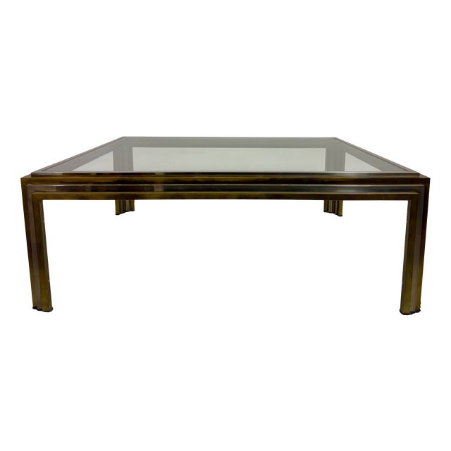 Vintage French Steel and Brass Coffee Table, 1970s For Sale