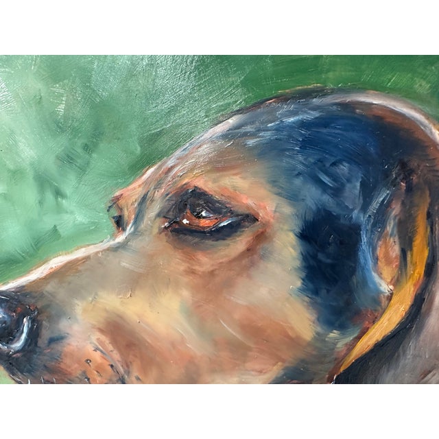 Portraiture Original Oil Painting on Wood Panel “Hunting Hound Dog in Profile" -Framed 20x17” For Sale - Image 3 of 6