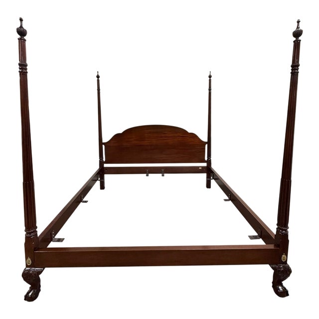 Vintage King Size Councill Craftsman Chippendale Mahogany Carved Four Poster Bed For Sale