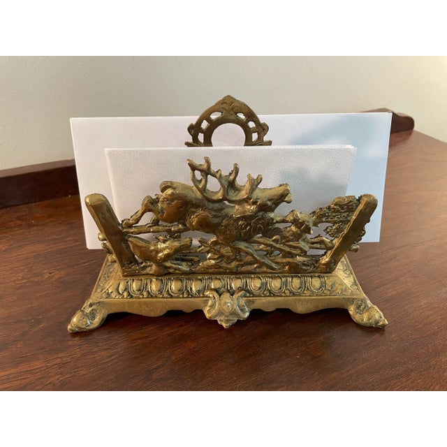 19th Century Antique Bradley Hubbard Brass Hunting Scene Letter Holder For Sale - Image 12 of 13