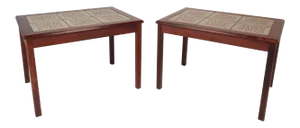 Danish Mid-Century Rosewood Tile Top End Tables - a Pair