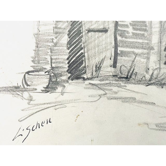 Leonard Scheu Impressionist Architectural and Figure Signed Pencil Drawing For Sale In Los Angeles - Image 6 of 11