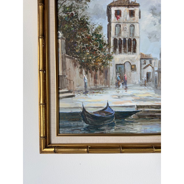 Brown R. Pissarro European Canal Scene Oil on Canvas Painting - Framed For Sale - Image 8 of 13