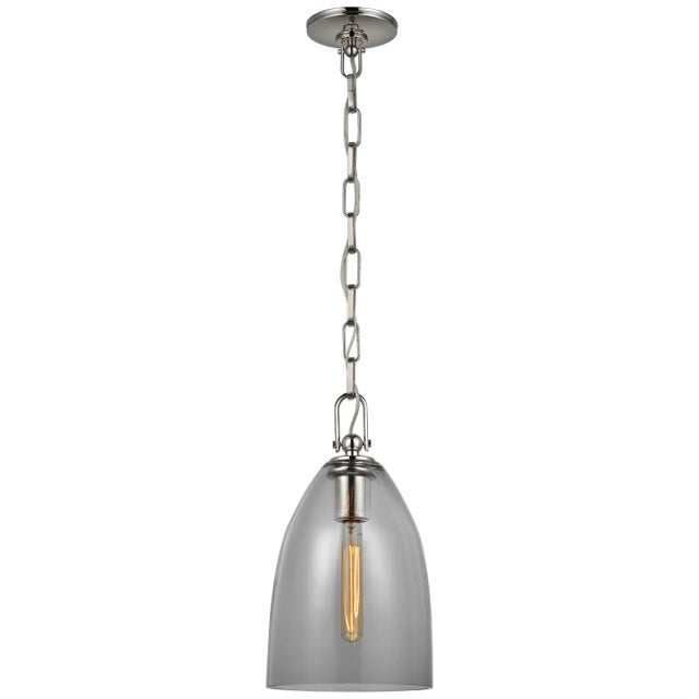 Chapman & Myers for Visual Comfort Signature Andros Medium Pendant in Polished Nickel with Smoked Glass For Sale