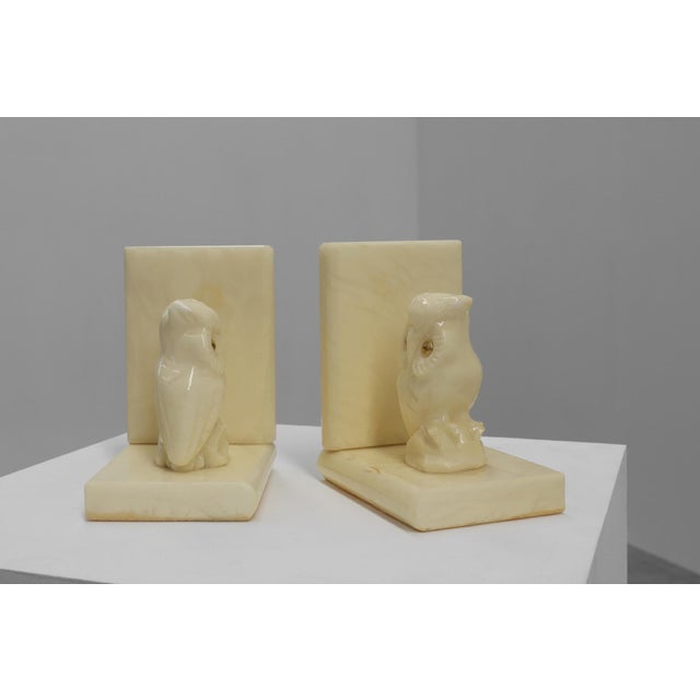 Glass Alabaster Hand Carved Bookends, 1920s, Set of 2 For Sale - Image 7 of 11