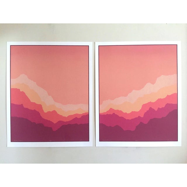 Angela Aman Vintage 1980's Postmodern " Rainbow Ridge II " Lmtd Edtn Original Silkscreen Prints Diptych - Set of 2 For Sale - Image 13 of 13
