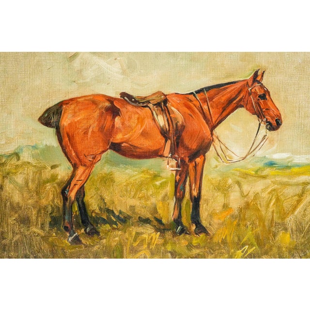 English Wonderful Antique Oil Painting of Horse Signed Equestrian Portrait in Gilt Gesso Frame English Country Art For Sale - Image 3 of 13
