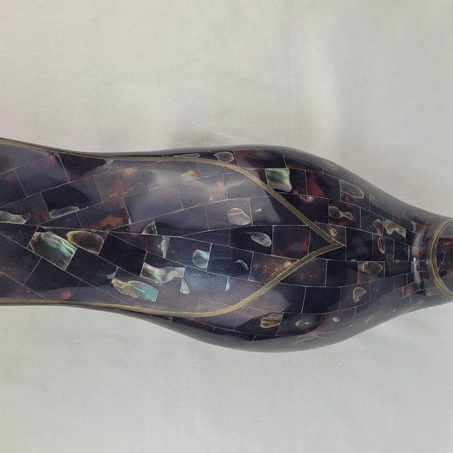Maitland Smith Tessellated Faux Tortoise Shell Mother of Pearl Duck Brass For Sale - Image 9 of 15