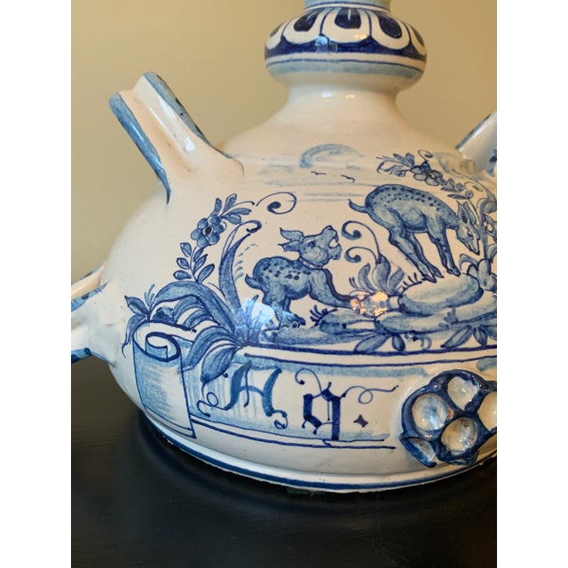 Mid 20th Century Vintage Italian Hand Painted Blue and White Faience Pottery Jug Vase For Sale - Image 5 of 12