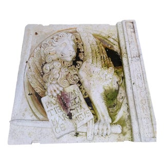 Lion of Saint Mark with Motto in Botticino Marble, Serenissima, 19th Century For Sale