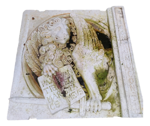 Lion of Saint Mark with Motto in Botticino Marble, Serenissima, 19th Century