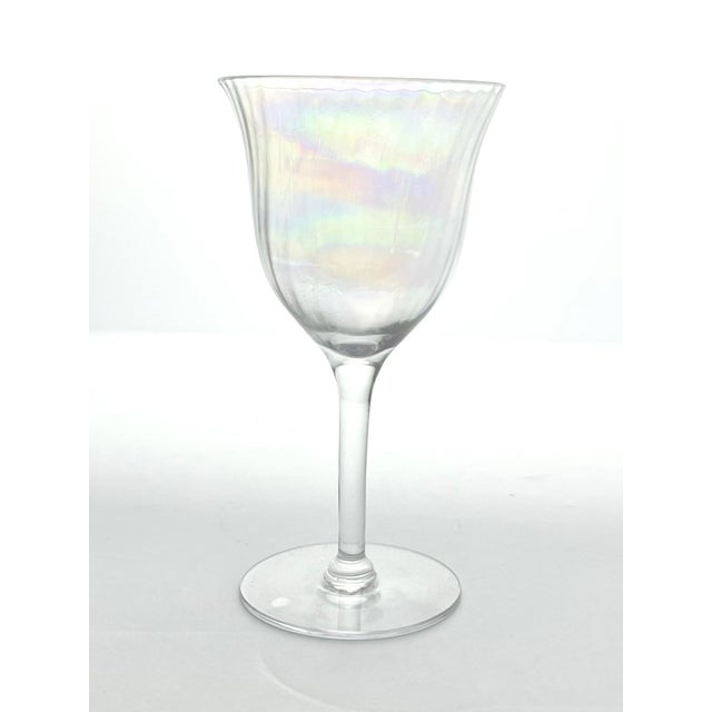 1960s Vintage Mid-Century Lustre Iridescent Rainbow Pearl Optic Set of 4 Wine Glasses For Sale - Image 4 of 6