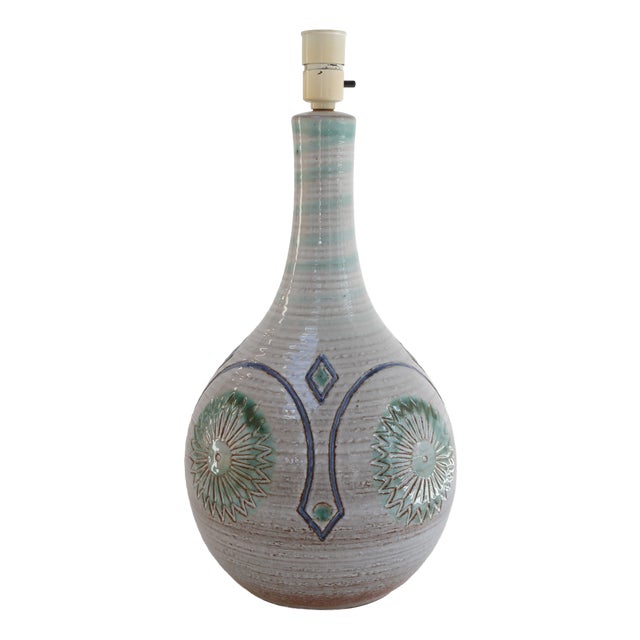 Danish Modern Blue and Green Ceramic Table Lamp by Søholm, 1960s For Sale