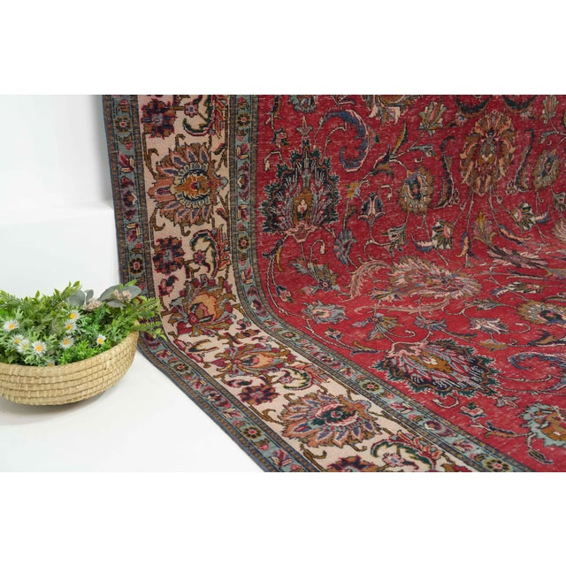 1970s Vintage Persian Handmade Wool 10x13 Red Area Rug For Sale - Image 4 of 11