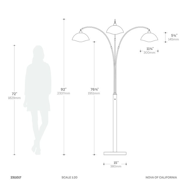 Luna Bella 3-Light Arc Floor Lamp - Matte Black, Weathered Brass, Gold Leaf, Black Marble Base, Dimmer Switch For Sale - Image 11 of 18