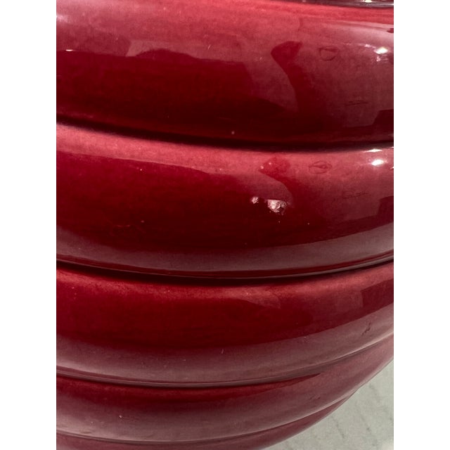 Vintage Postmodern 1980s Burgundy Ribbed Bee Hive Ceramic Vase Art Deco Pottery Craft Treasure For Sale - Image 10 of 10