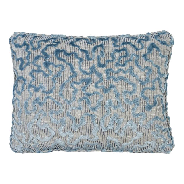 Schumacher Janis Velvet 18" Lumbar Pillow in Moonstone For Sale