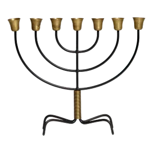 Svend Aage Holm Sørensen Steel and Brass Menorah or Candlestick, Danish Mid-Century Modern, 1960s.