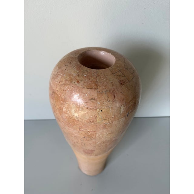 Wood 1980’s Vintage Maitland Smith Style Tessellated Stone & Rattan Decorative Vase For Sale - Image 7 of 11