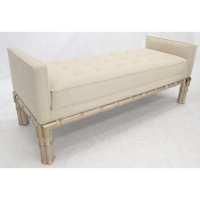 Faux Bamboo Base Tufted Upholstery Bench with Sides For Sale - Image 4 of 13
