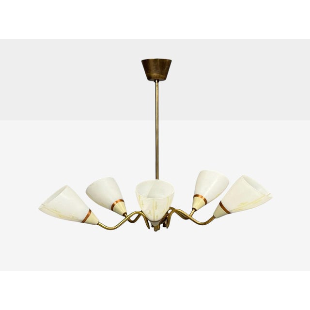 Swedish Modern, Pendant Light, Opaline Glass, Brass, Sweden, 1940s For Sale - Image 4 of 10