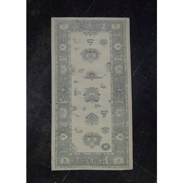Turkish Oushak Rug Green & Blue Handwoven Wool Rug 3'2" X 6' For Sale - Image 11 of 11