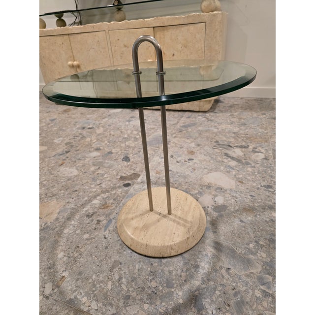 Hollywood Regency 1980s Vico Magistretti Travertine Side Table by Cattelan Italia For Sale - Image 3 of 11