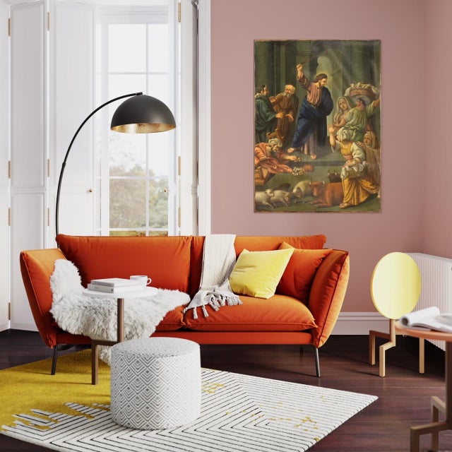 Ancient Italian painting from the late 19th century. Framework oil on copper depicting a religious subject Expulsion of...