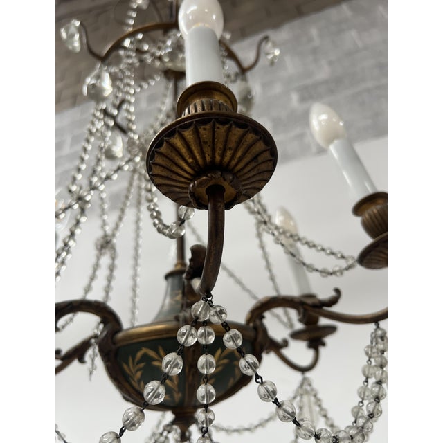 Louis XVI Glass Chandelier with Pearl Garland and Painted Sheet Metal For Sale - Image 17 of 18