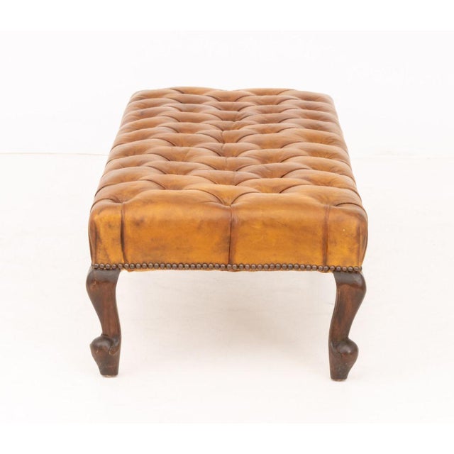 Brown Victorian Style Leather Upholstered Mahogany Bench For Sale - Image 8 of 8
