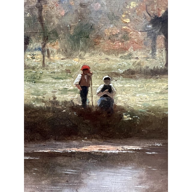 Gustave Eugène Castan, Personnages au bord de l'étang, Oil on Wood, Framed For Sale - Image 9 of 18