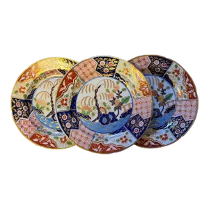 Antique Early 19th C. Coalport Porcelain Imari Dessert Plates in the Rock & Tree Pattern 1805 - Set of 3