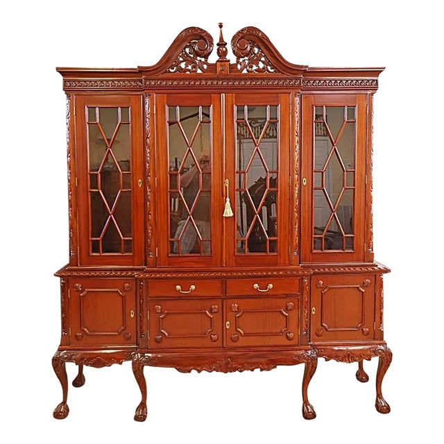Mahogany Chippendale Style China Cabinet Bookcase Breakfront For Sale