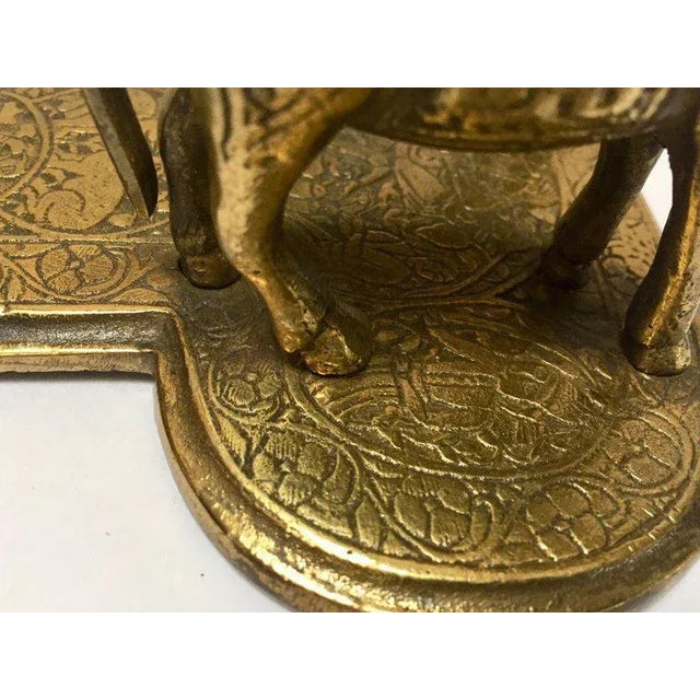 Brass Hindu Temple Oil Lamps Figures a Two Cows and Holly Man Standing For Sale - Image 9 of 13