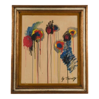 Late 20th Century Framed Signed Acrylic Painting Attributed to Cy Twombly For Sale