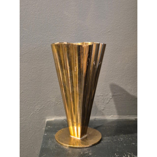 Goldenrod Vintage Scandinavian Brass Vase by Ystad Metall, 1950s For Sale - Image 8 of 9
